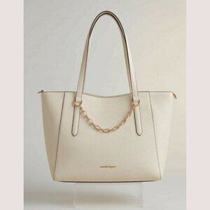 Nanette Lepore Cream Shoulder Bag Large Structured Handbag Gold Hardware 16"